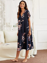 Floral Print V Neck Batwing Sleeve Night Dress